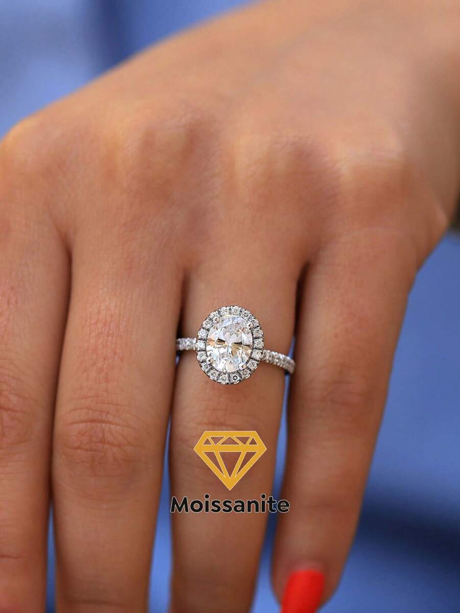 1Pc Simple Six-Claw Diamond 2ct Moissanite Diamond Wedding Band Ring Design D Color S925 Sterling Silver Ring,Suitable For Engagement, Wives, Girlfriends, Birthday Gifts, Anniversary Gifts Bridal Fine Jewelry - Silver - View 1