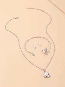 4pcs/Set Floral Earring, Necklace, Bracelet Jewelry Combo, Simple & Practical Multifunctional - Silver - View 9