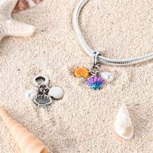 925 Sterling Silver Ocean Fish And Sea Turtle Starfish Series Charms Blue Glass Beads Ocean Crystal Charms Starfish And Crab Charms Coconut Tree Beach Holiday Jewelry Suitable For Women's Bracelets DIY Jewelry Making And Beach Clothing Matching Jewelry Decoration Women's Jewelry Gifts - Multicolor - View 4