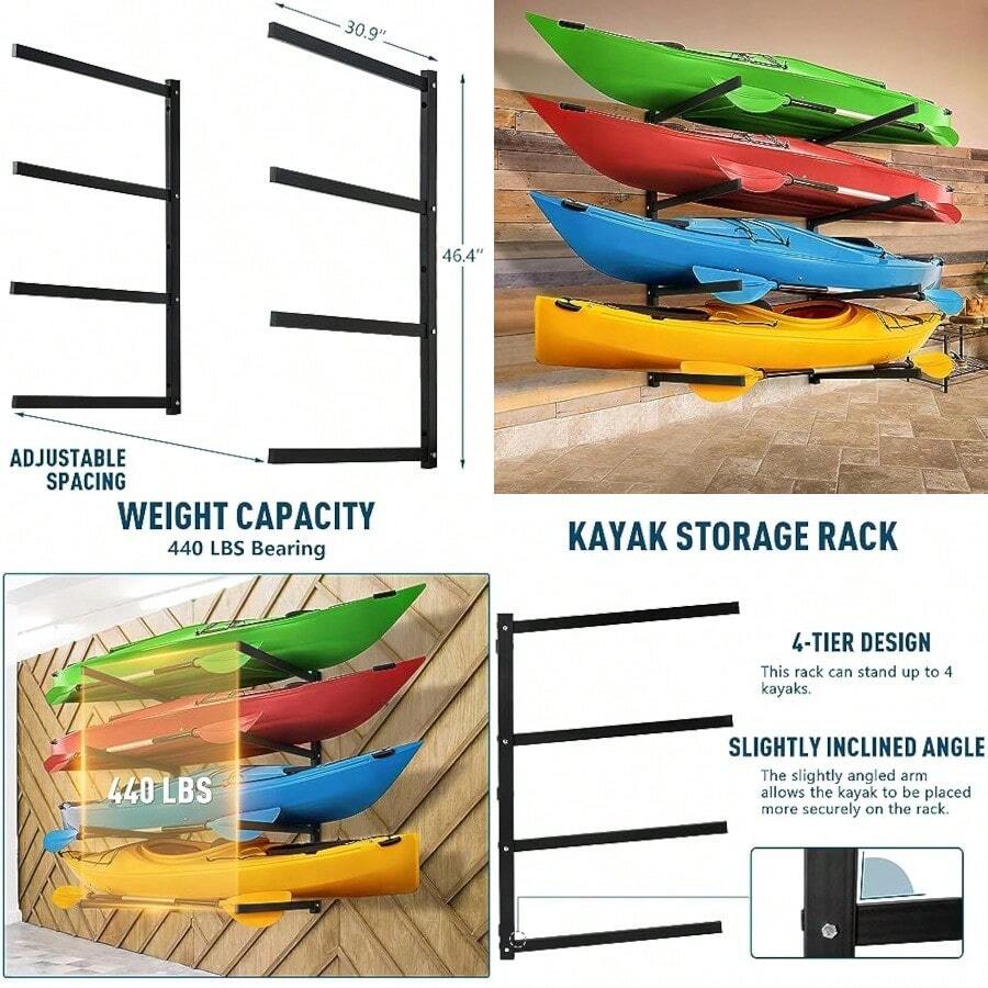 Kayak Wall Rack For 4 Kayaks Heavy Duty Kayak Racks For Garage And ...