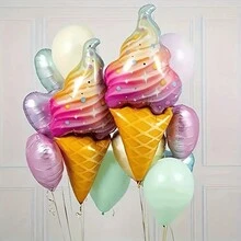 8 件 37 英寸巨型彩虹冰淇淋铝箔气球、海滩和生日庆祝甜点派对装饰