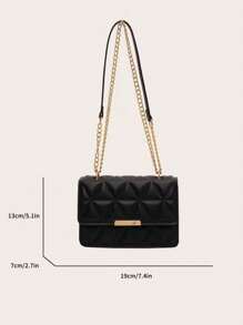 Stylish Solid Color And Printed Wide Strap Hard-Handheld Cross-Body Shoulder Bag For Women - Black - View 7