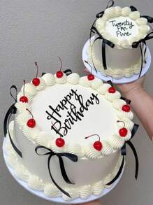 10 件黑色优雅蝴蝶结蛋糕装饰、丝带蝴蝶结蛋糕装饰、丝绸蛋糕裙、毕业蛋糕装饰、生日派对餐桌装饰 - 黑色 - 查看 3