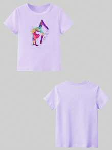 Tween Girl Customized Graphic Logo/Gift/Anniversary/Birthday/Family Photo/Pet/School Trip Personalized Name/Text/School Uniform/Dance Crew Logo Custom T-Shirt - Violet Purple - View 4