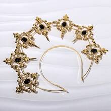 1 pieza Diadema tipo halo de aleación dorada estilo lolita, accesorio para el cabello con corona de cristales al estilo gótico glamoroso, adecuado para bodas, fiestas, sesiones de fotos, cosplay y vuelta al colegio
