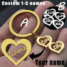 Llavero personalizado con forma de corazón de acero inoxidable - Personalizado con 2-5 nombres, regalo perfecto para familia y amigos - Multicolor - Ver 7