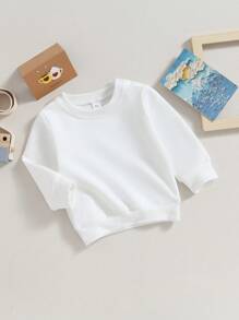Toddler Baby Boys Long Sleeve Basic Sweatshirts Crewneck Solid Color Spring Fall Pullover Hoodie Tops - 白色 - 查看 3