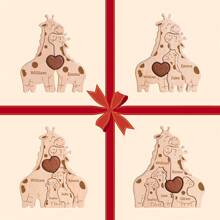 1 pièce Puzzle famille girafe en bois personnalisé, peut graver les noms de 2 à 5 membres de la famille, fabriqué en bois de haute qualité, poli à la main, décoration pour la maison multifonctionnelle, convient comme cadeau pour Noël, Thanksgiving, Saint-Valentin, Fête des Pères et Fête des Mères - Multicolore - Voir 5