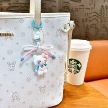 Sanrio 1PC New Cartoon Bow Cat Keychain Pendant Personalized Hand Drawn Bead Rice Bead Chain Accessories Earphone Cover Decoration