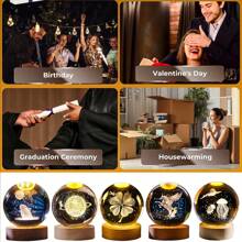 1pc Beautiful Crystal Ball Night Light, 3D Crystal Ball Night Light Warm Light Switch LED Space Decoration, Crystal Ball Sphere Decorative Light With LED Base, Galaxy Cluster'saturn Moon'solar System Milky Way, Rabbit Watching The Moon, Jellyfish, Starry Sky Walk, Four-Leaf Clover Or Unicorn Crystal Ball Desktop Lighting, Home, Bedroom Decorative Light, Bedroom Ornaments, Creative Valentine's Day, Gift, Gift For Boys And Girls
