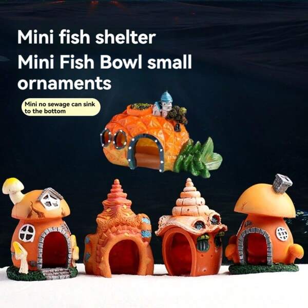 1 szt. Miniaturowa ozdoba do akwarium, schronienie dla ryb, mikro-dekoracja akwarium, ananas, grzyb, kształt muszli - do użytku domowego, do samodzielnego użytku
