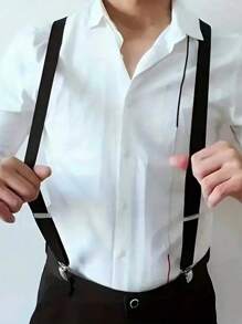 1pc Men's Fashionable Solid Color Elastic Suspenders, Adjustable & Stretchable Autumn-Winter Accessories Halloween Costume,Suitable For Teens, Youth,Men,Casual, Outdoor, Athletic, Vacation, Graduation Gifts, Birthday, Daily Wear - A - View 1