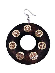 1 Pair Vintage Round Gold Foil Wooden Drop Earrings, Wooden Earrings, African Boho Style Earrings, Gift For Women (Random Style)