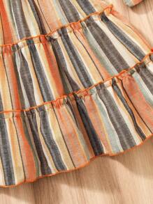 Girls Boho Rainbow Striped Vacation Dress | Summer Vintage Sleeveless Romper Toddler Soft Linen Dress, Fresh Countryside Style, Essential For Family Outing And Beach Holiday, Fashion Magnet, Fits 4-7 Years Old Girls, Spring/Summer - Multicolor - View 5