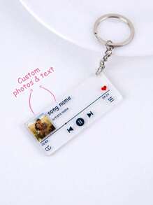 1pc Custom Acrylic Music Player Keychain, Personalized Photo And Text Customization Keychain, Suitable For Couples, Family And Friends, Holiday Gifts - Multicolor - View 2