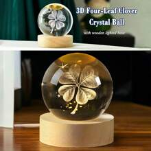 1pc Beautiful Crystal Ball Night Light, 3D Crystal Ball Night Light Warm Light Switch LED Space Decoration, Crystal Ball Sphere Decorative Light With LED Base, Galaxy Cluster'saturn Moon'solar System Milky Way, Rabbit Watching The Moon, Jellyfish, Starry Sky Walk, Four-Leaf Clover Or Unicorn Crystal Ball Desktop Lighting, Home, Bedroom Decorative Light, Bedroom Ornaments, Creative Valentine's Day, Gift, Gift For Boys And Girls