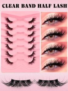 7 paar transparante halve wimpers met natuurlijke look, luchtige kattenooglook, korte accentwimpers, hoekwimpers, 3/4 wimpers, herbruikbare wimpers, verpakking