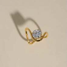 VKHK 1pc Vintage 18K Gold Plated Stainless Steel Zirconia Decor Single Ring, Suitable For Ladies Daily Wear And Wedding, Gift - Multicolor - View 9
