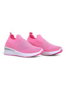 Royalfashion Wsuwane sneakersy damskie na koturnie z cyrkoniami Qelavise - Wyrazisty róż - Zobacz 5