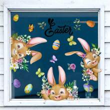 1PC Happy Easter Window Stickers Colorful Bunny Eggs Glass Sticker Spring Party Wall Stickers Easter Decorations For Home Festival Room - Multicolor - View 9
