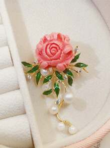 1pc Luxe Chinese Stijl Pioenroos Bloem Broche, Elegante Decoratieve Pin Voor Jas, Vest, Mode Accessoires