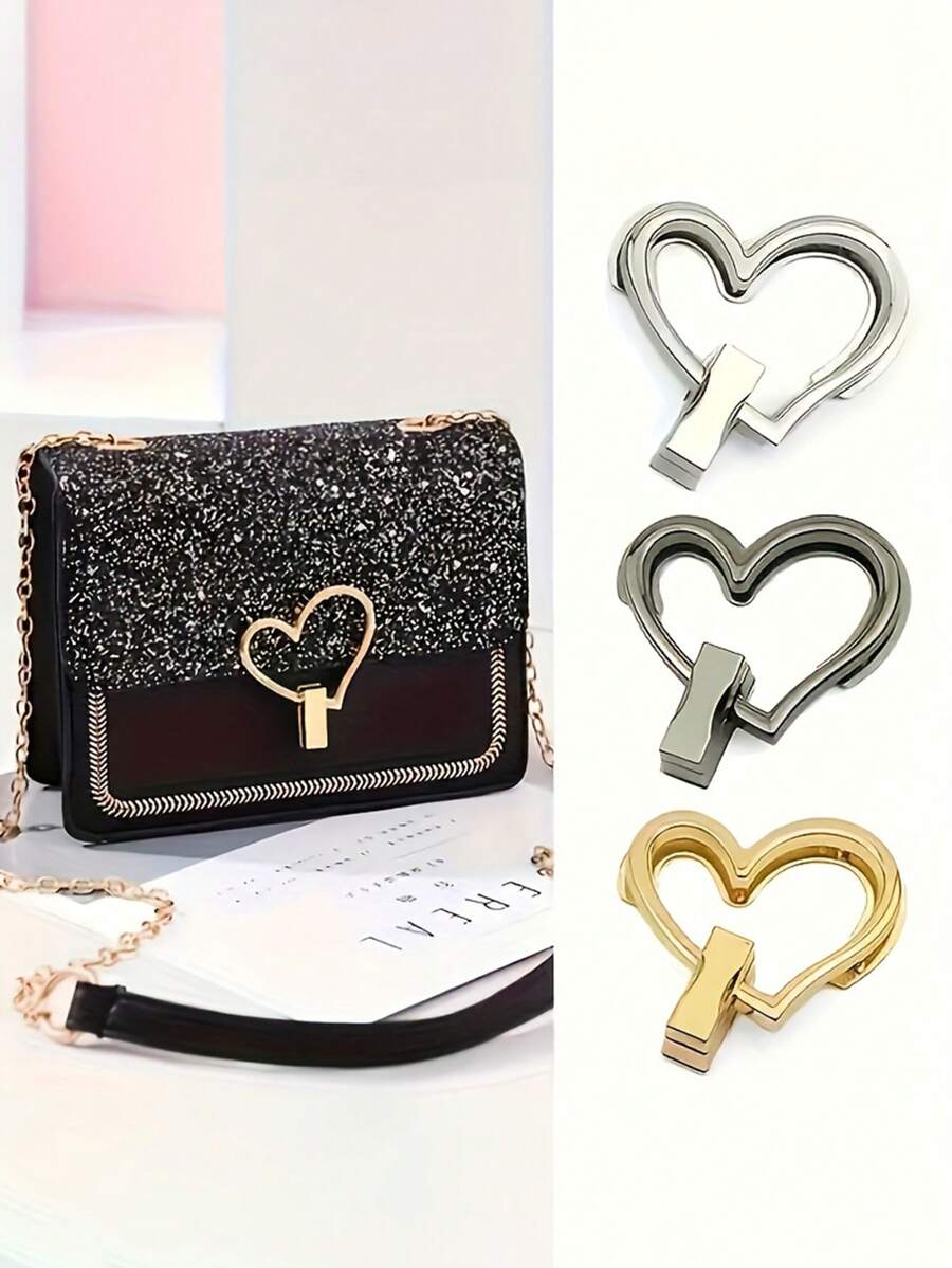 心形包锁（爱心锁、包锁扣、包锁配件），适用于钱包、手提包、单肩包、DIY包包制作、钱包扣件固定、金属包扣锁，用于DIY工艺包包和钱包扣件配件更换