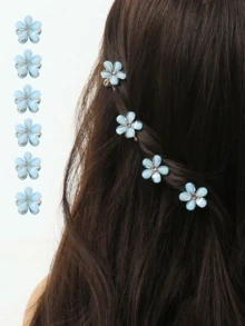 6pcs Minimalist Metallic Floral Small Hair Clips Girl Side Bangs Clips - Multicolor - View 2