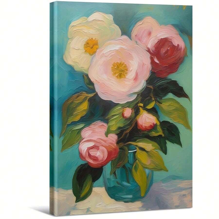 Bouquet Of Pink And White Flowers In Vase. Large Wooden Framed Wall Painting Artist Home Decoration Oil Painting - Bedroom, Bathroom, Living Room, Office, Kitchen, Christmas Gifts - 1 Piece