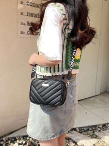 Iron Plate Diamond Pattern Shoulder Bag, New Solid Color Embroidered Cross-Body Bag, Simple & Chic Commuting Square Handbag