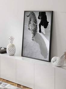 1PC Leopard And Jaguar Walking Canvas Poster, Black And White Animal Wall Art, Vintage Photography Fashion Print, 50's Deco Retro Wall Decor For Autumn Farmhouse, Frameless Art Deco Classic Ink Artwork For Kitchen, Home Office, Bathroom, Living Room, Bedroom - Indoor Portrait Wall Hanging Decor