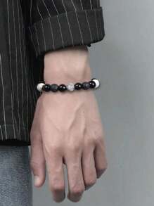 1pc New Matte Black Glass Beads Cube Weaving Bracelet, Men's High-End Retro Personalized Adjustable Rope Bracelet Gift Jewelry