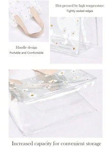 1/5/10pcs Thickened Transparent Pvc Gift Bag,Handbag,Women Tote Bag,Daisy Flower Printed Gift Packaging Bag,Wedding Gift Handbag,Shopping Bag, Gift Packaging Bag, Party Holiday Decor, Daily Storage Bag,Suitable For Shopping, Wedding, Birthday Party, Souvenir, Etc(2 Sizes Available)