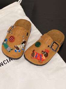 1 双儿童时尚室内/室外休闲拖鞋，透气防滑耐磨凉鞋，可爱动物装饰，适合幼儿，夏季沙滩鞋 - 棕色 - 查看 2