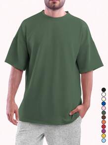 Plain Basic T-Shirt In Various Colors From P To G3 100% Cotton Unisex Yarn 30.01 Shoulder To Shoulder Reinforcement And Reinforced Stitching - màu xanh lá - Xem 1