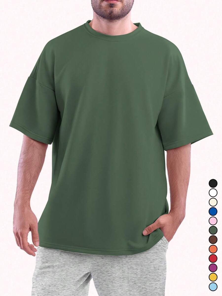 Plain Basic T-Shirt In Various Colors From P To G3 100% Cotton Unisex Yarn 30.01 Shoulder To Shoulder Reinforcement And Reinforced Stitching - màu xanh lá - Xem 1