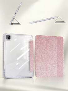 1个透明亚克力三折闪粉玫瑰金平板电脑保护套，高档闪亮保护壳，适用于iPad Mini 6/Mini 7/Air 1/Air 2/9.7/10.2/10.5/Air 4/Air 5/10.9/Pro 11/第十代/A16 2024 2025，内置笔槽，高透明亚克力背板，三折可调节支架，磁吸式/自动休眠/唤醒功能