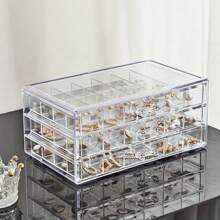 1pc 3-Layer 72-Grid Large-Capacity Ring Earrings Necklace Jewelry Storage Box - 透明的 - 查看 3