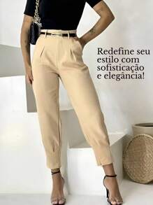 Women's High Waist Tailored Trousers With Casual And Formal Pleats - Màu be - Xem 2