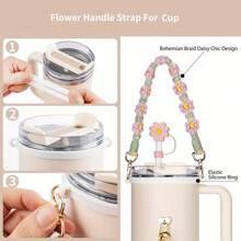 8 pièces Set d'accessoires de tasse pour Tumbler 40oz & 30oz, Tumbler avec sangle de poignée - Comprenant couvercle de paille, sangle de bouteille d'eau, crochet en forme de cœur, manchon en silicone, porte-clés, cadeau idéal pour la Saint-Valentin, pour les activités en plein air, le camping, fournitures pour la rentrée scolaire