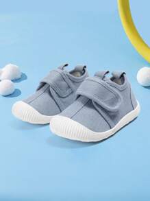 1 Pair Kids Boys' Light Blue Canvas Hook&Loop Flat Casual Athletic Sneakers, Comfortable Breathable For Daily Outdoor Activities - Blue - View 5