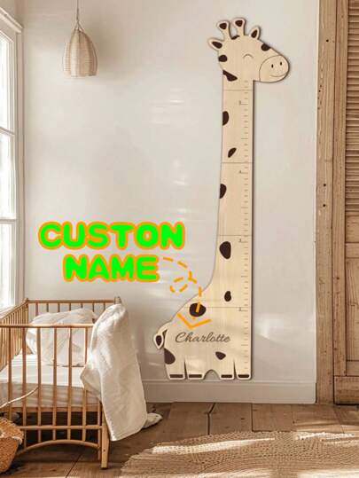 Personalized Wooden Giraffe Growth Chart Ruler,1pc Wood Height Ruler For Home/Wooden Measuring Ruler For Children's Room Decoration/Children's Height Indoor Altimeter, Spring Decoration Items Refresh Your Home Gifts Birthday Graduation