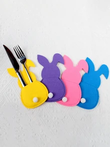 Bolsa de cuchillo y tenedor con diseño de conejo de Pascua, Juego de cubiertos con diseño de conejo, Adecuado para fiestas de Pascua, Un excelente regalo para familiares y amigos