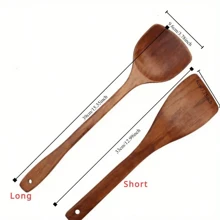 1 件/2 件优质木制烹饪勺，不粘、耐热、抗菌厨房用具 - 天然木制烹饪和上菜铲，适用于厨房配件 - 棕色 - 查看 2