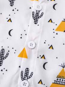 2pcs Boys Toddler Casual Cartoon Excavator Print White Short Sleeve Top And Yellow Shorts Set, Suitable For Outing, Holiday, Party, Home Wear In Summer