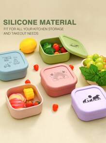 PopLittleOne 1pc Silicone Baby Food Storage Box Cute Pattern Baby Tableware Single Compartment Baby Outdoor Dinner Box Portable Baby Lunch Box Baby Shower Gift - Multicolor - View 2