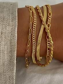 5pcs Stainless Steel Dragon/Snake Bone Design Bracelets, Minimalist, Elegant, Romantic, Casual, Versatile, Suitable For Women Any Occasion - Multicolor - View 2