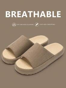 Linen Slides, Breathable Open Toe Slippers Suitable For All Seasons, Comfortable And Anti-Slip TPR Sole