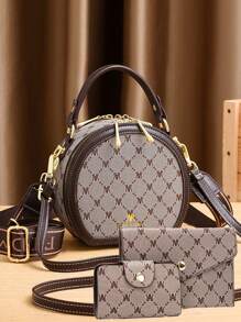 Conjunto de Bolsa e Carteira de Couro Macio - 3 Peças - Conjunto de Bolsas Femininas da Moda - Bolsa de Ombro Casual Versátil com Zíper e Acabamento com Pintura na Borda