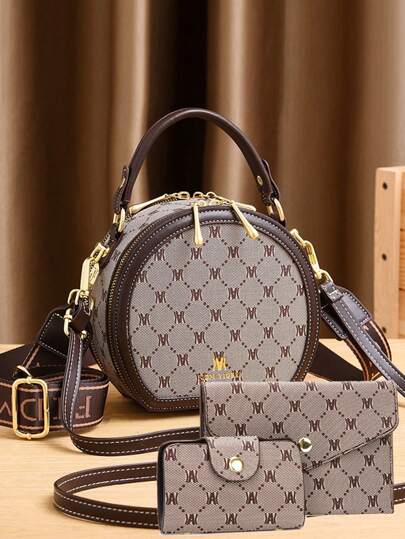 Juego de bolso y cartera de 3 piezas de piel sintética suave - Set de bolsos de moda para mujer - Bolso de tela versátil y casual con cremallera, con acabado de pintura en los bordes