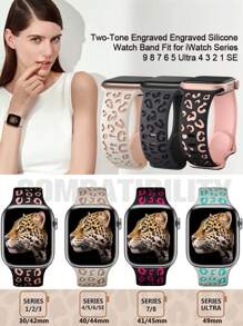 Correa Compatible con de 40 mm, 41 mm, 38 mm, 42 mm, 44 mm, 45 mm, 46 mm, 49 mm para Mujer, de dos tonos estilo leopardo grabado, de silicona suave con estampado de guepardo, compatible con Iwatch Series 10, 9, 8, 7, 6, 5, 4, 3, 2, 1 y SE Ultra
